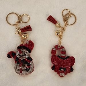 Festive Snowman and Candy Cane Keychain Set